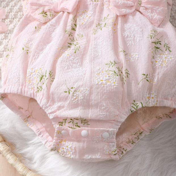 2PCS Solid Color Printed Baby Romper