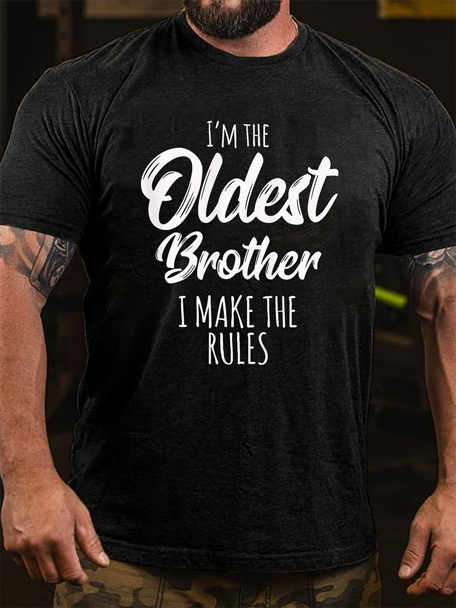 Je suis le plus vieux frère imprimé T-shirt avec slogan pour hommes 