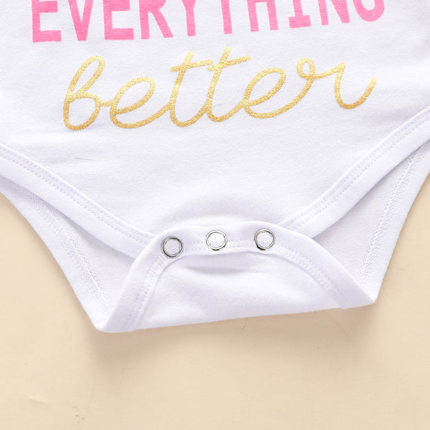 4PCS Lovely Letter And Floral Printed Baby Girl Set