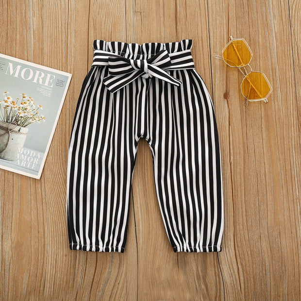 Baby Girl Soild Printed Fly Sleeve Romper With Stripe Pants Baby Set