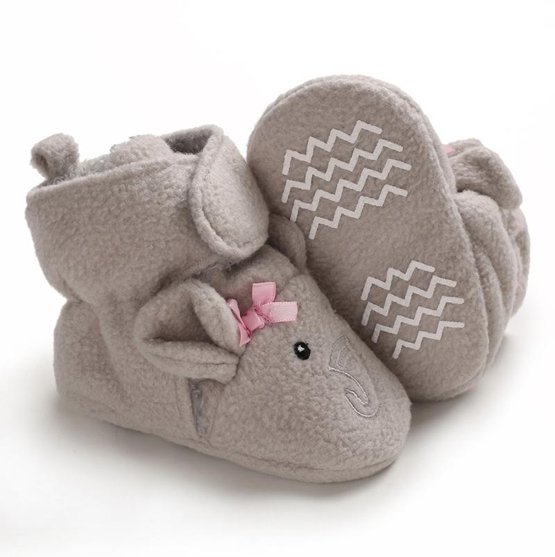 Jolies bottes chaudes en peluche imprimées d'éléphant 3D, chaussures pour bébé