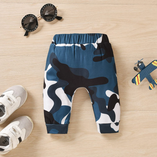 3PCS Mama's Little Man Letter Camouflage Printed Baby Set