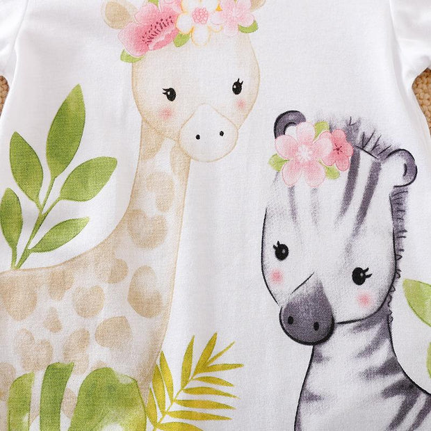 Sweet Giraffe And Zebra Printed Baby Jumpsuit