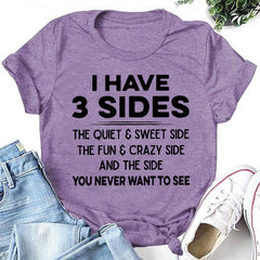 Camiseta com slogan feminino com estampa de 3 lados 