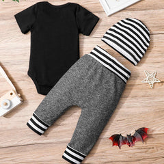 3PCS Daddy's Little Dude Letter Striped Printed Baby Set
