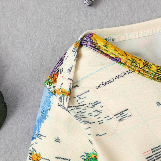 3PCS Cute Map Printed Long Sleeve Baby Jumpsuit