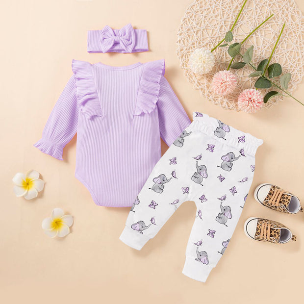 3PCS Cartoon Elephant Bowknot Decor Baby Set