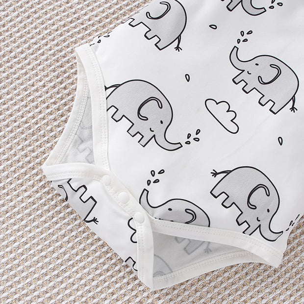 2PCS Lovely Elephant Printed Short Sleeve Baby Set