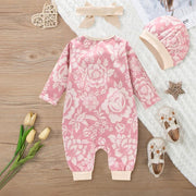 3PCS Cute Floral Printed Baby Jumpsuit