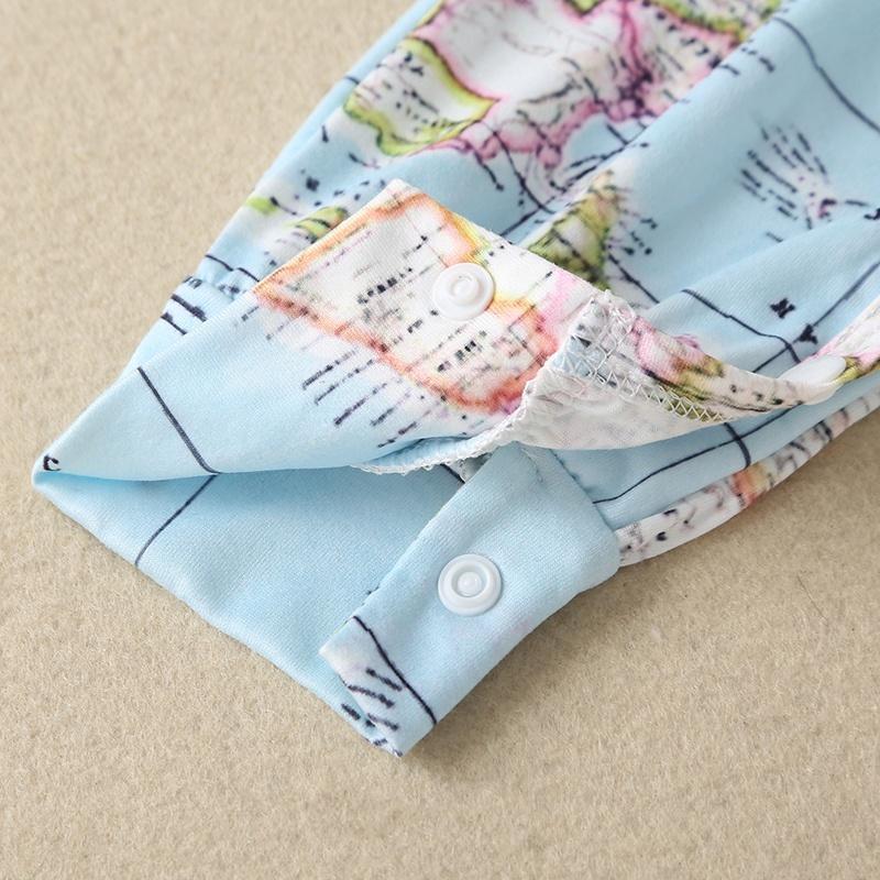 Lovely World Map Printed Long-sleeve Baby Jumpsuit With Hat