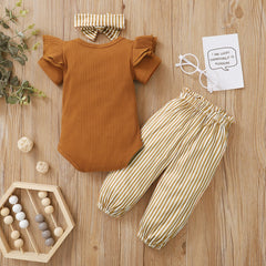 3PCS Lovely Solid Striped Printed Baby Set