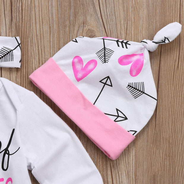 4 Pcs Newborn Baby Girls Clothes Miracles Letter Romper Outfit Pants Set +Hat+Headband