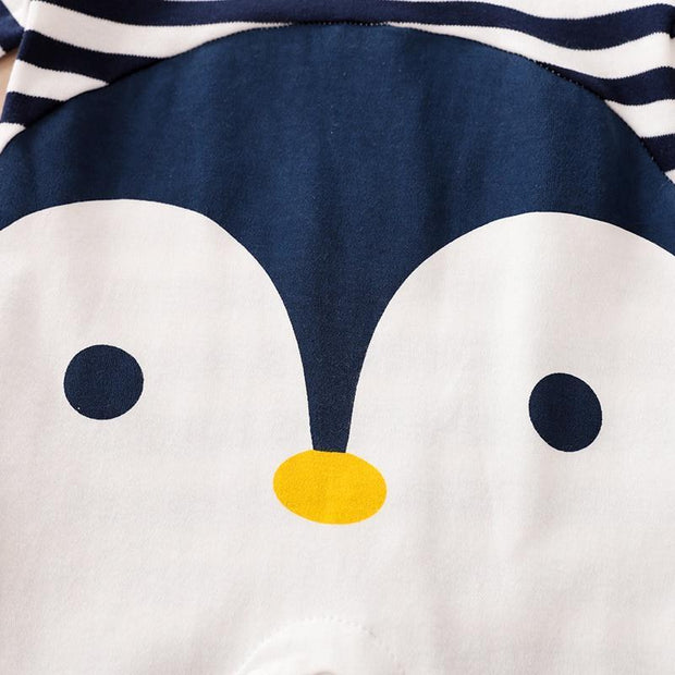 Striped Penguin Print Jumpsuit and Hat
