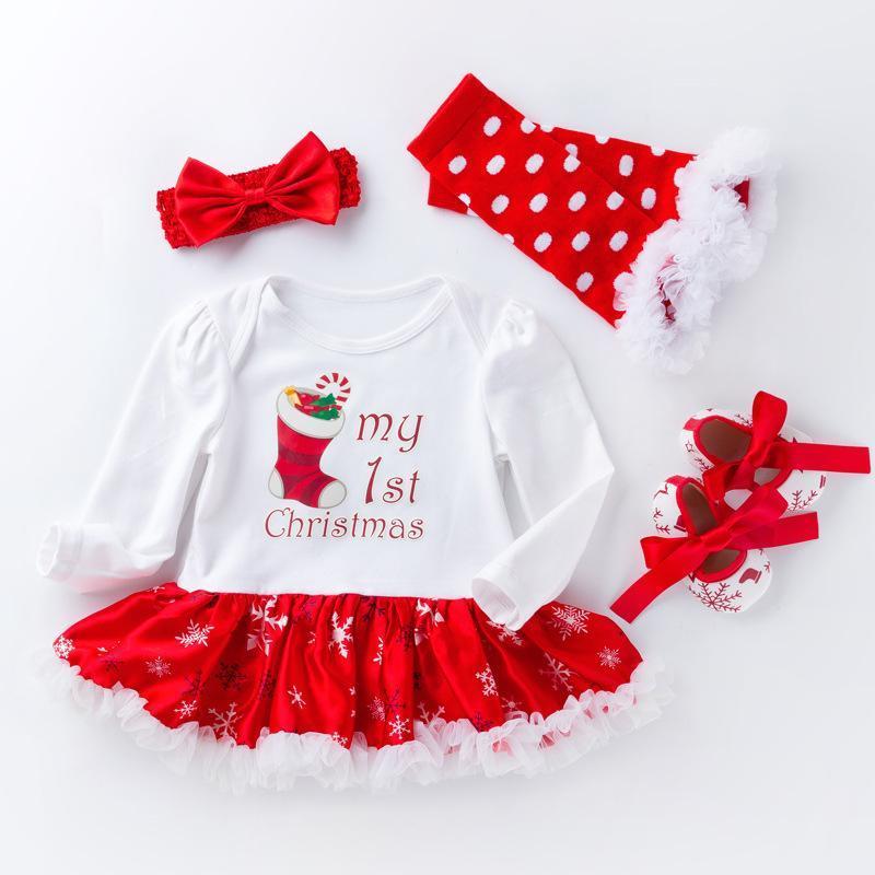 My First Christmas Bodysuit Dress 4pcs Set