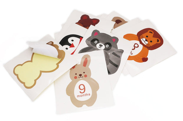 12-pack Resuable Animal Design Baby Monthly Milestone Stickers