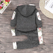 2-piece Floral Splicing Hoodie and Color Blocked Pants Set