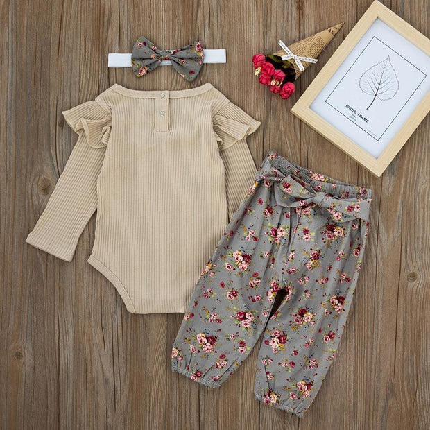 Baby Girl Lovely Bodysuit and Flower Pants Set