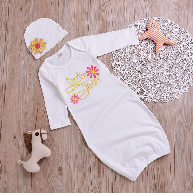Baby  NewBorn Little Sister Floral Print Pajamas and Hat