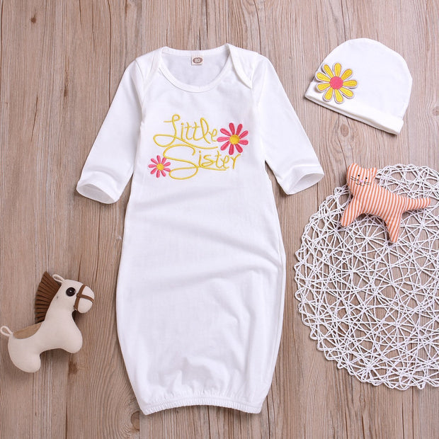 Baby  NewBorn Little Sister Floral Print Pajamas and Hat