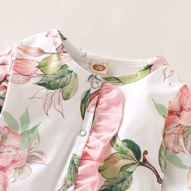 Baby Girl Lovely Floral Print Jumpsuit with Headband
