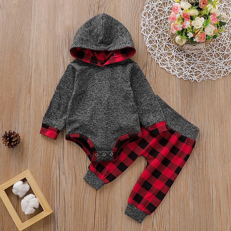 Baby Plaid Print Hoodie Set