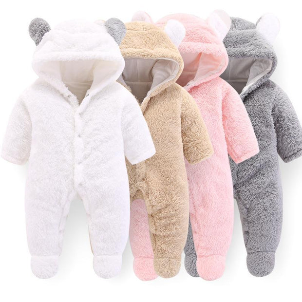 Baby 3D Bear Design Winter Hooded Jumpsuit
