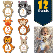 12-pack Resuable Animal Design Baby Monthly Milestone Stickers